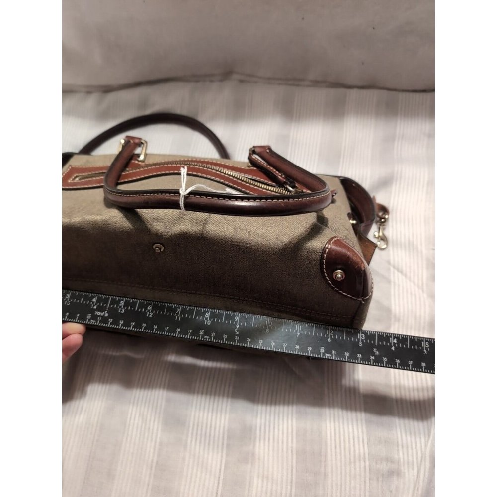 Dooney & Bourke Signature Beige Brown Double Lock Pocket Medium Satchel Bag - Picture 12 of 13